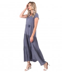 Long viscose dress with ruffles printed with dots