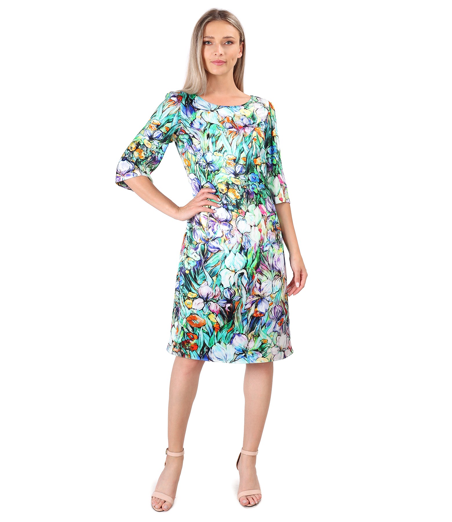 Casual satin dress with floral motifs print - YOKKO