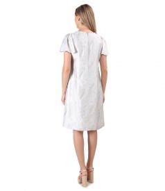 Brocade fabric dress with linen and pearls at the neckline