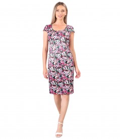 Elastic cotton satin dress with flowers