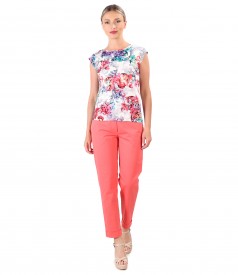 Elegant outfit with cotton pants with lycra and jersey blouse