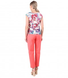Elegant outfit with cotton pants with lycra and jersey blouse