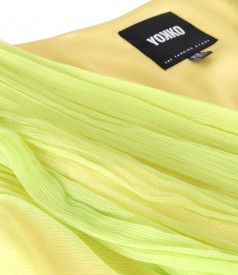 Natural silk veil evening dress with brooch