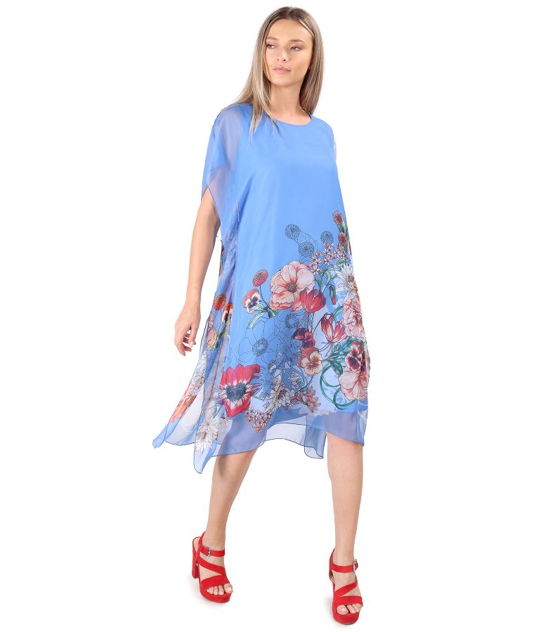 Butterfly veil dress printed with floral motifs