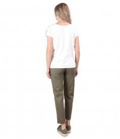 Smart/casual outfit with textured cotton pants and blouse with printed viscose front