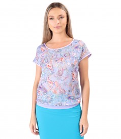 Blouse with viscose front printed with paisley motifs