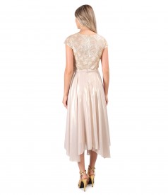 Midi evening dress with lace bodice with sequins
