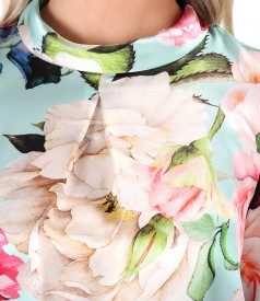 Natural silk blouse printed with floral motifs