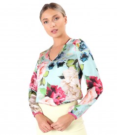 Natural silk blouse with long sleeves