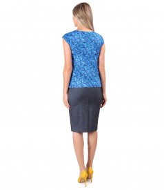 Elastic denim skirt with elastic jersey blouse