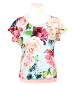 Blouse with natural silk front printed with flowers