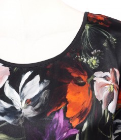Blouse with natural silk front printed with flowers