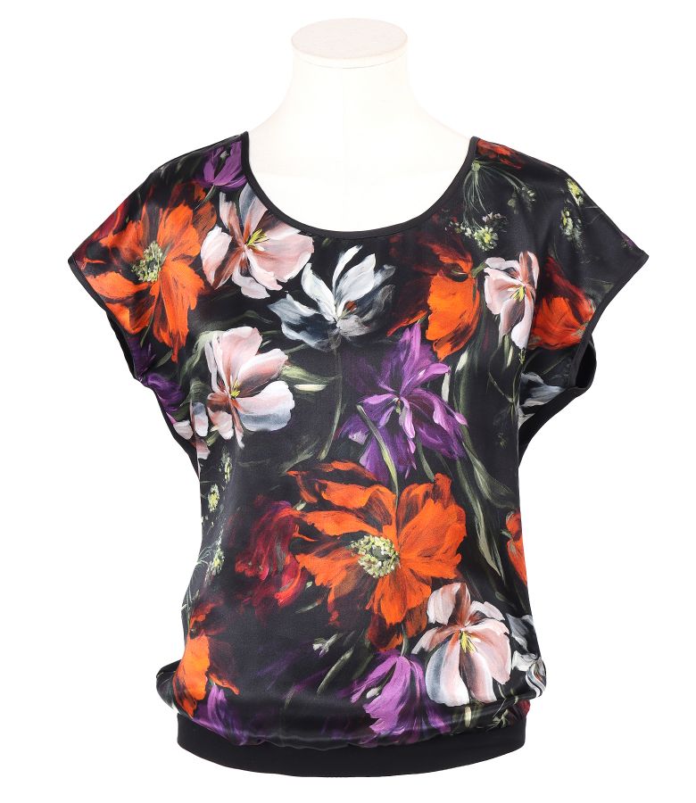 Blouse with natural silk front printed with flowers