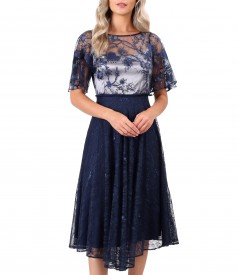 Midi dress with bust with sequin embroidery