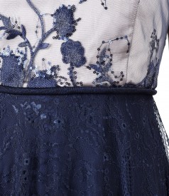 Midi dress with bust with sequin embroidery