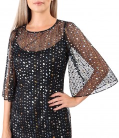 Evening dress with wide lace sleeves with sequins