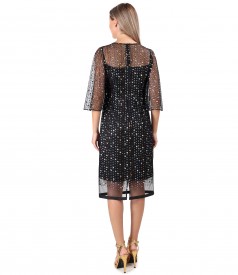Evening dress with wide lace sleeves with sequins