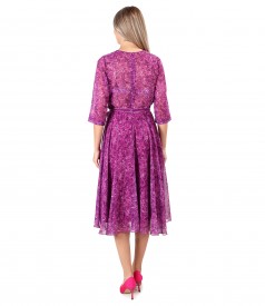 Printed veil elegant dress with a velvet bow