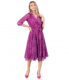 Printed veil elegant dress with a velvet bow