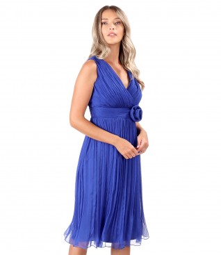 Natural silk veil evening dress with brooch