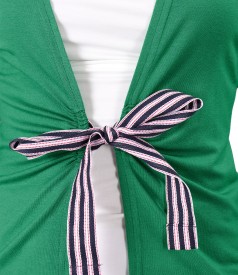 Jersey blouse tied with rips cord