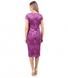 Elastic velvet dress printed with floral motifs