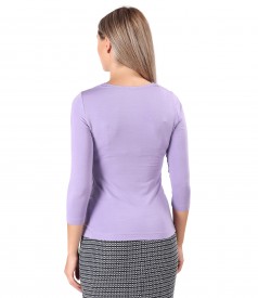 Viscose elastic jersey blouse with pleated neckline