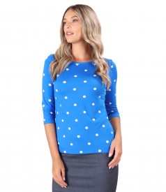 Polka dot printed elastic jersey blouse