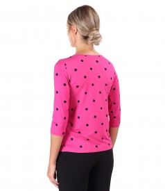 Polka dot printed elastic jersey blouse