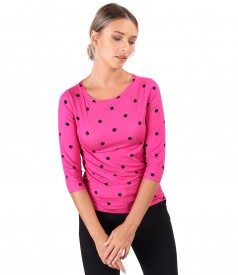 Polka dot printed elastic jersey blouse