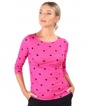 Polka dot printed elastic jersey blouse