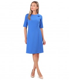 Flared office dress with decorative stitching