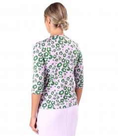 Printed viscose elastic jersey blouse