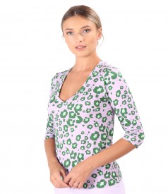 Printed viscose elastic jersey blouse