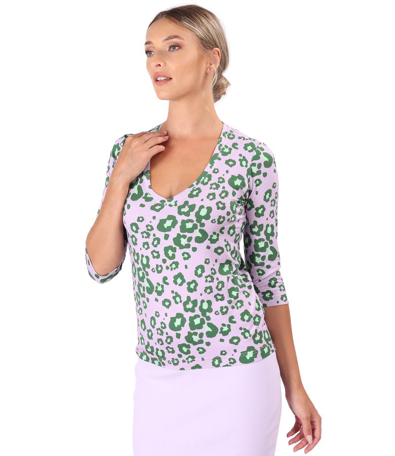 Printed viscose elastic jersey blouse