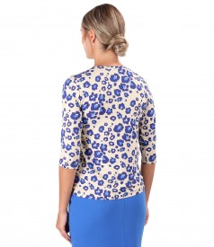 Printed viscose elastic jersey blouse