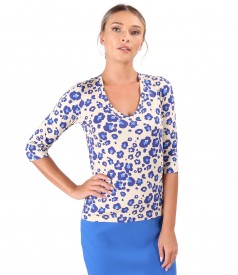 Printed viscose elastic jersey blouse