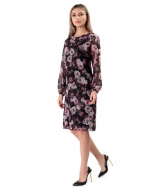 Printed veil dress with floral motifs