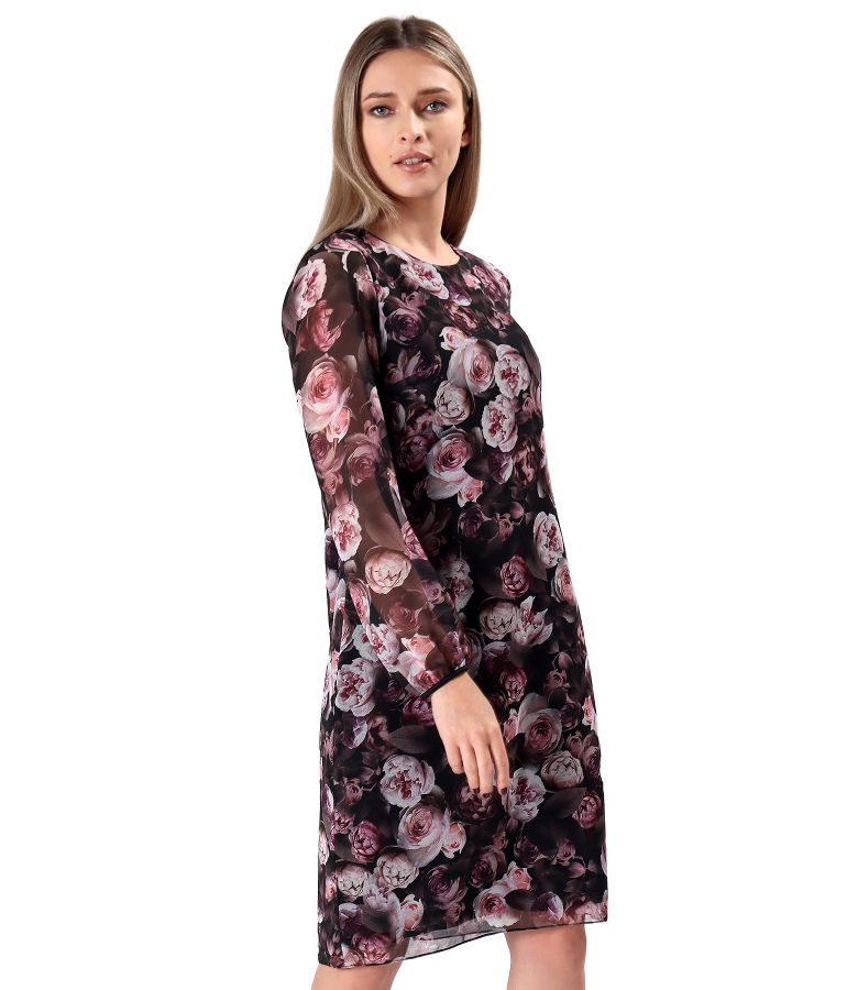 Printed veil dress with floral motifs