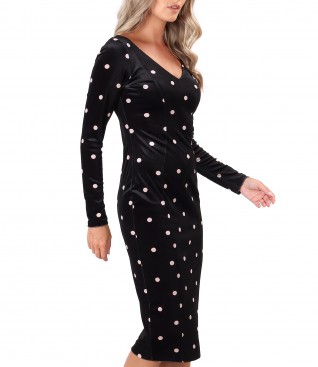 Elegant elastic velvet dress printed with polka dots
