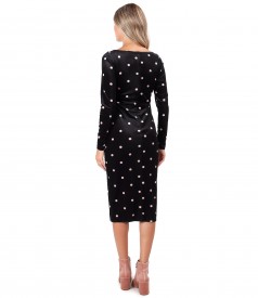 Elegant elastic velvet dress printed with polka dots