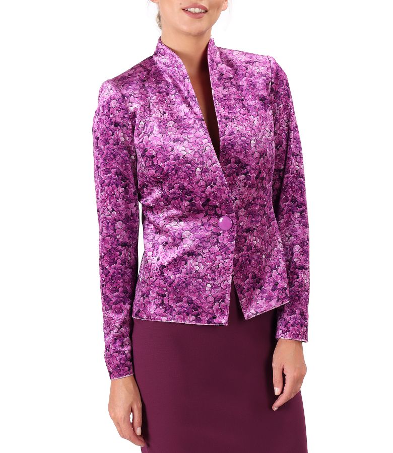 Elastic velvet jacket printed with floral motifs