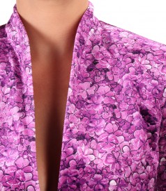 Elastic velvet jacket printed with floral motifs