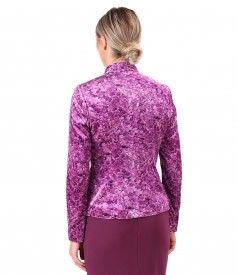 Elastic velvet jacket printed with floral motifs