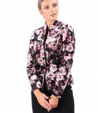 Elastic velvet jacket printed with floral motifs