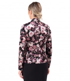 Elastic velvet jacket printed with floral motifs