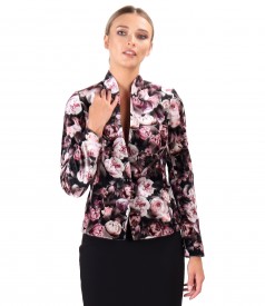 Elastic velvet jacket printed with floral motifs