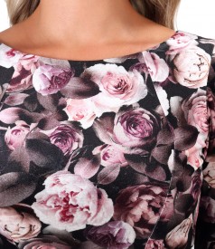 Elastic velvet dress printed with floral motifs