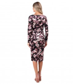 Elastic velvet dress printed with floral motifs