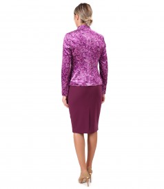 Printed velvet jacket and elastic fabric office skirt
